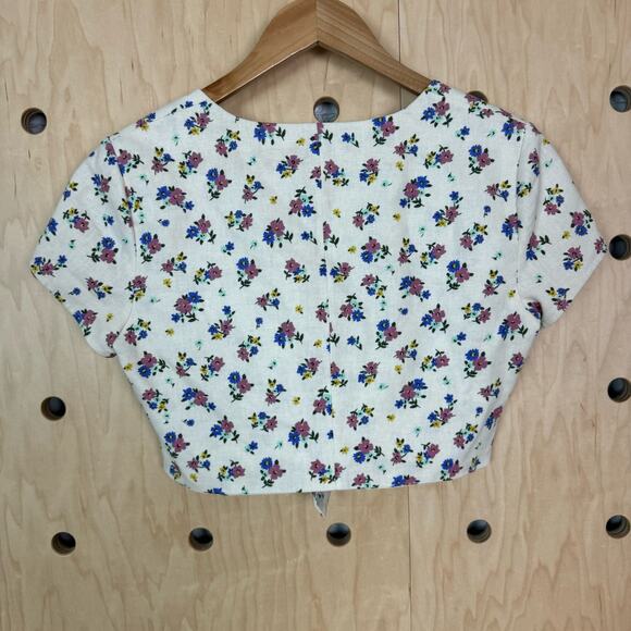 Zara Women’s Floral Button Front Square Neck Crop Top Size Medium - Picture 5 of 7